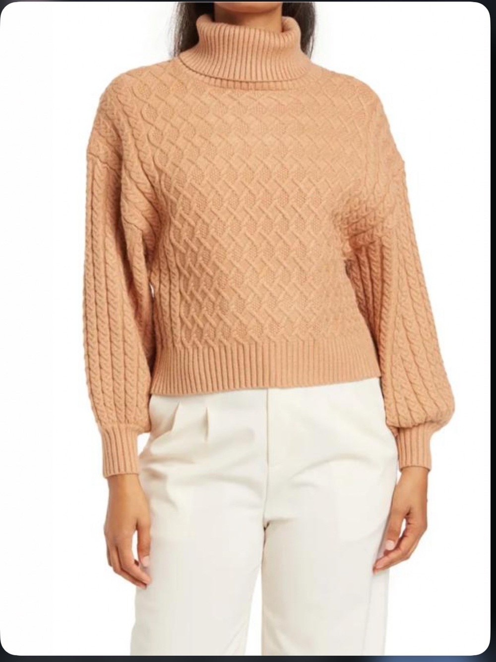 Tahari Women's Cable Stich Knit Turtleneck Pullover Sweater , Camel Tan. Size XS